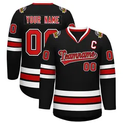 Black Red Black-White Classic Style Hockey Jersey