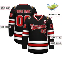 Black Red Black-White Classic Style Hockey Jersey 2