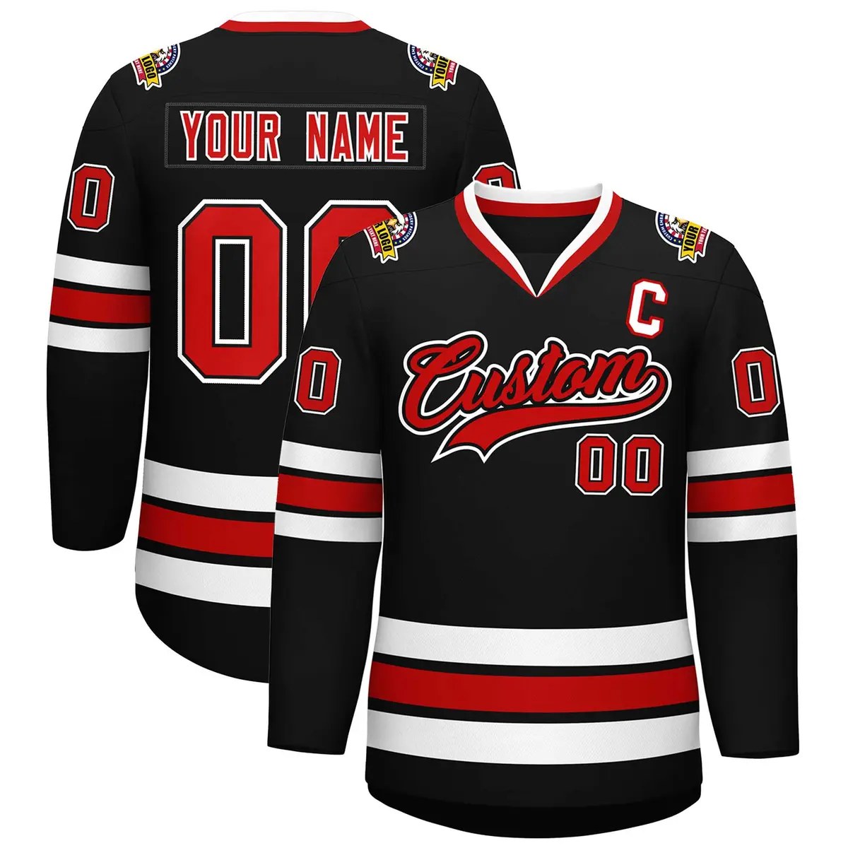 Black Red Black-White Classic Style Hockey Jersey