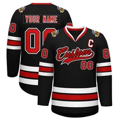 Black Red Black-White Classic Style Hockey Jersey