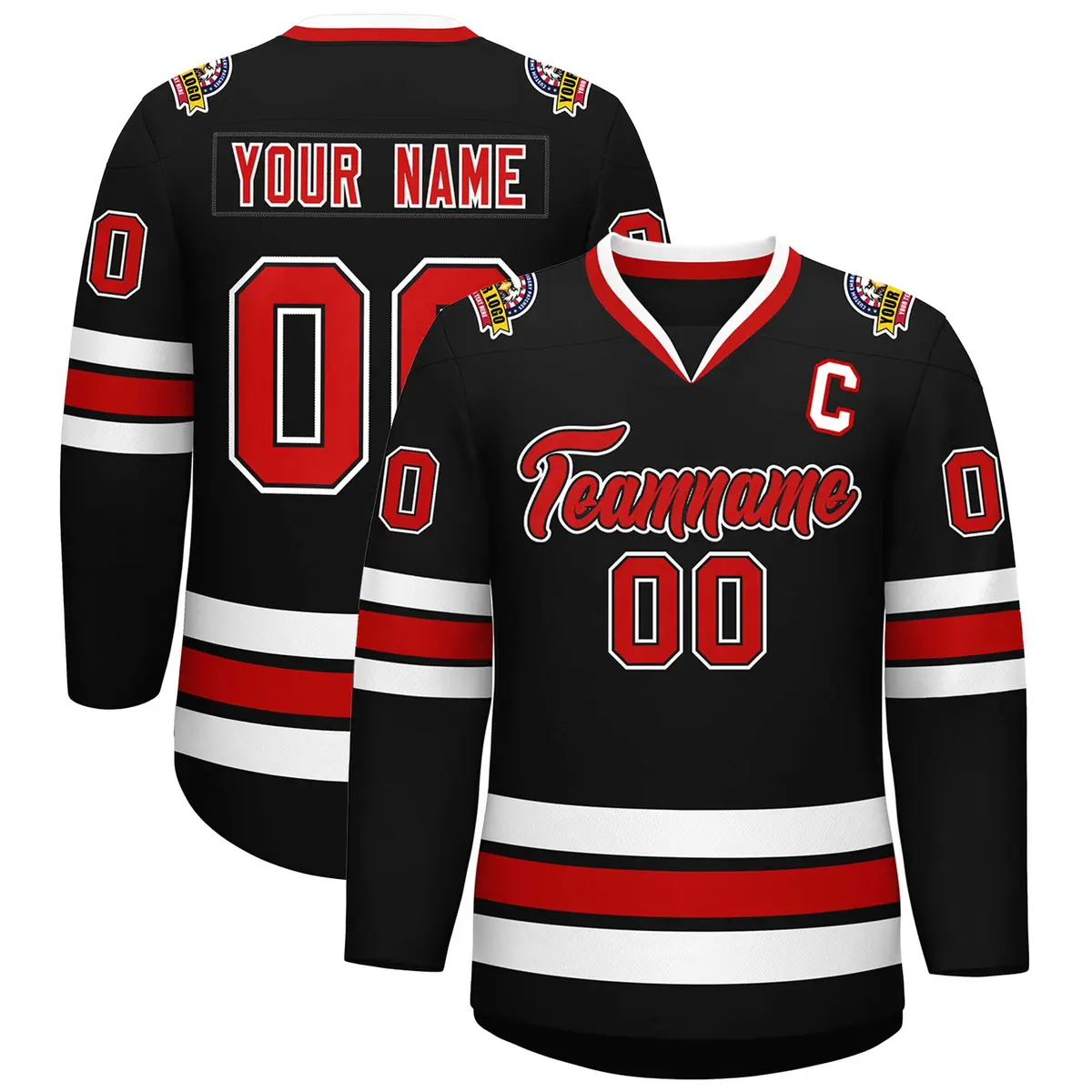 Black Red Black-White Classic Style Hockey Jersey
