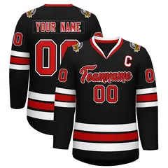 Black Red Black-White Classic Style Hockey Jersey