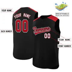 Black Red Classic Authentic Sleeveless Baseball Jersey 2