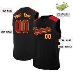 Black Red Classic Authentic Sleeveless Baseball Jersey 2