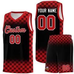 Black Red Classic Plaid Basketball Uniform Jersey