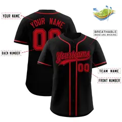 Black Red Classic Style Baseball Jersey 2