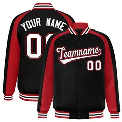 Black Red Color Block Raglan Varsity Letterman Jacket 1