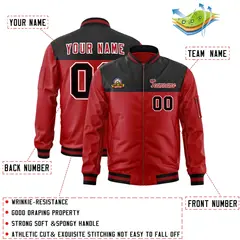 Black Red Color Block Varsity Full-Zip Letterman Bomber Jacket 2