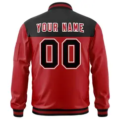 Black Red Color Block Varsity Full-Zip Letterman Bomber Jacket 4