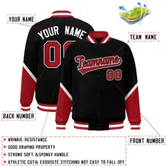 Black Red Color Block Varsity Letterman Baseball Jacket 2