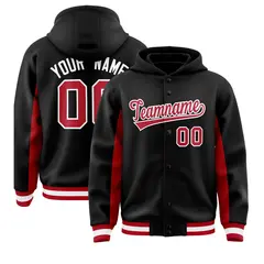 Black Red Color Block Varsity Letterman Jacket Hoodie