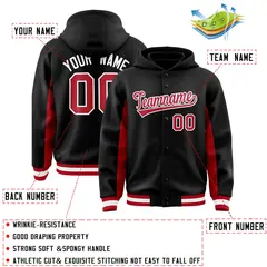 Black Red Color Block Varsity Letterman Jacket Hoodie 4