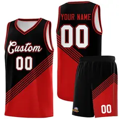 Black Red Diagonal Stripes Color Block Basketball Jersey