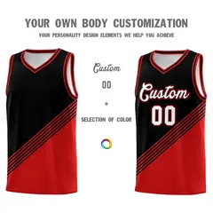 Black Red Diagonal Stripes Color Block Basketball Jersey 3