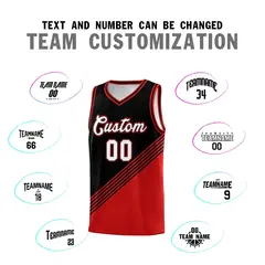 Black Red Diagonal Stripes Color Block Basketball Jersey 4