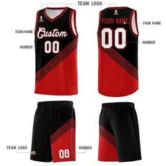 Black Red Diagonal Stripes Color Block Basketball Jersey 5