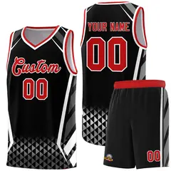 Black Red Diamond Pattern Side Slash Basketball Jersey 1