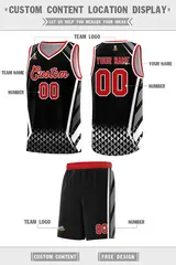 Black Red Diamond Pattern Side Slash Basketball Jersey 2