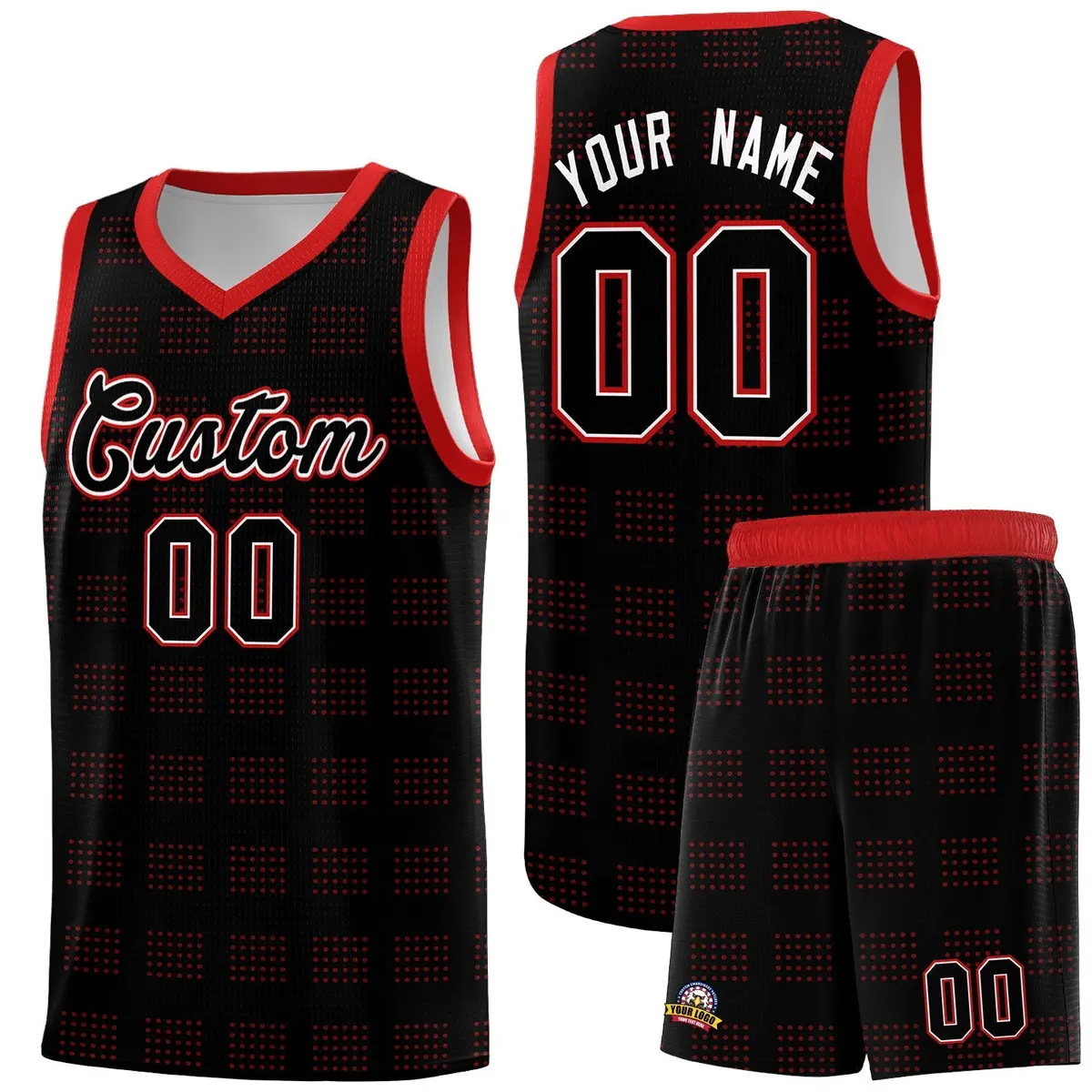 Black Red Dot Pattern Trailblazer Basketball Jersey