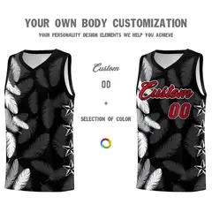 Black Red Feather Series Graffiti Pattern Basketball Jersey 3