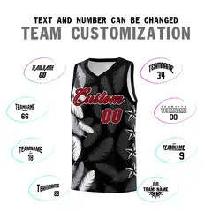 Black Red Feather Series Graffiti Pattern Basketball Jersey 4