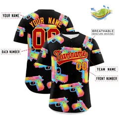 Black Red Firepower Graffiti Quick Dry Baseball Jersey 2
