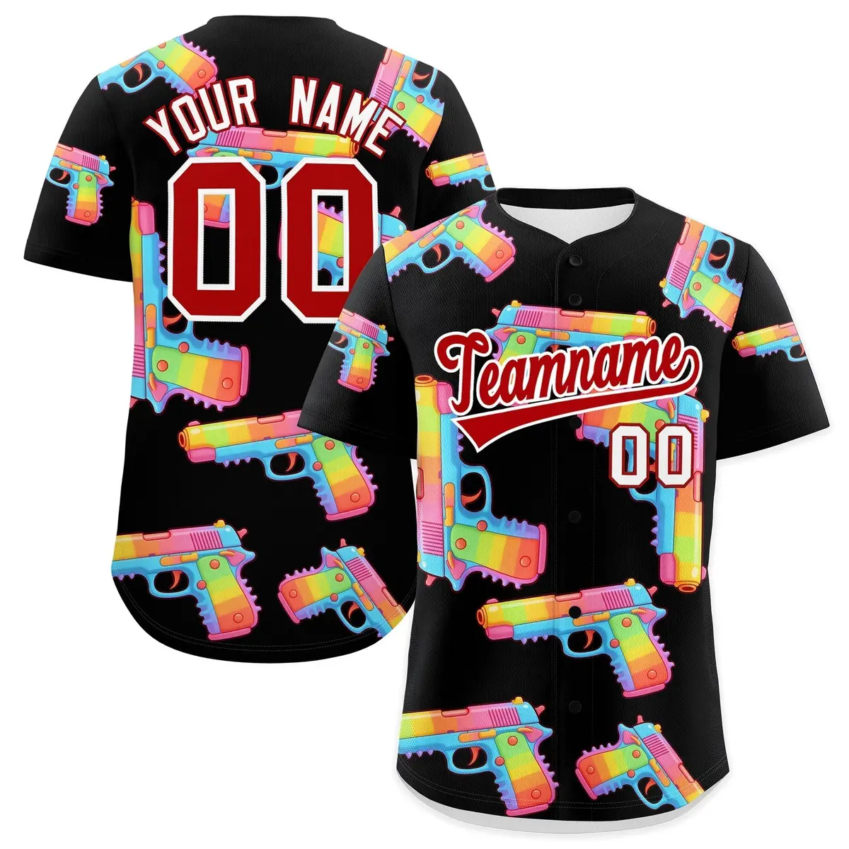 Black Red Firepower Graffiti Quick Dry Baseball Jersey