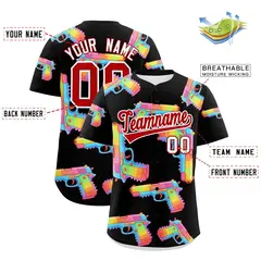 Black Red Firepower Graffiti Quick Dry Baseball Jersey 2