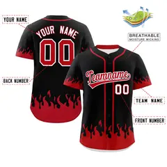 Black Red Flame Graffiti Authentic Baseball Jersey 2