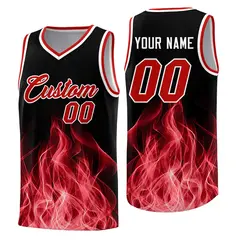 Black Red Flame Graffiti Pattern Basketball Jersey 1