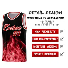 Black Red Flame Graffiti Pattern Basketball Jersey 2