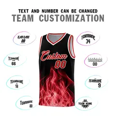 Black Red Flame Graffiti Pattern Basketball Jersey 4