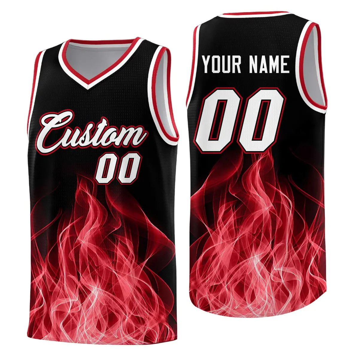 Black Red Flame Graffiti Pattern Basketball Jersey