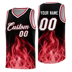 Black Red Flame Graffiti Pattern Basketball Jersey 1