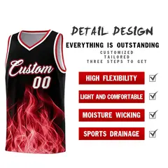 Black Red Flame Graffiti Pattern Basketball Jersey 2