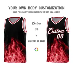 Black Red Flame Graffiti Pattern Basketball Jersey 3