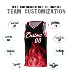 Black Red Flame Graffiti Pattern Basketball Jersey 4