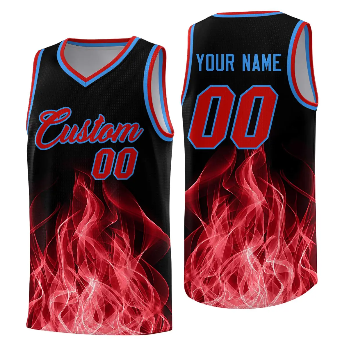 Black Red Flame Graffiti Pattern Quick-Drying Basketball Jersey