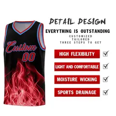 Black Red Flame Graffiti Pattern Quick-Drying Basketball Jersey 2