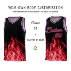 Black Red Flame Graffiti Pattern Quick-Drying Basketball Jersey 3