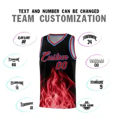 Black Red Flame Graffiti Pattern Quick-Drying Basketball Jersey 4