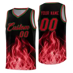 Black Red Flame Graffiti Pattern Wrinkle-Resistant Basketball Jersey 1