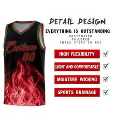 Black Red Flame Graffiti Pattern Wrinkle-Resistant Basketball Jersey 2