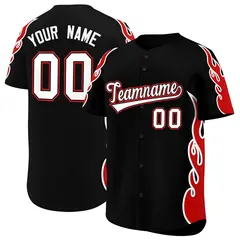 Black Red Flame Outline Baseball Jersey 1