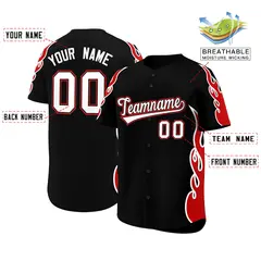 Black Red Flame Outline Baseball Jersey 2