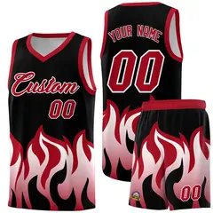 Black Red Flame Pattern Hem Sports Uniform Basketball Jersey
