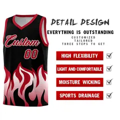Black Red Flame Pattern Hem Sports Uniform Basketball Jersey 2