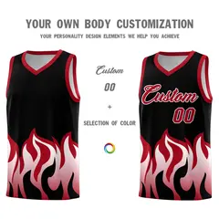 Black Red Flame Pattern Hem Sports Uniform Basketball Jersey 3