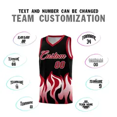 Black Red Flame Pattern Hem Sports Uniform Basketball Jersey 4