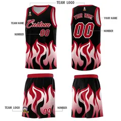 Black Red Flame Pattern Hem Sports Uniform Basketball Jersey 5
